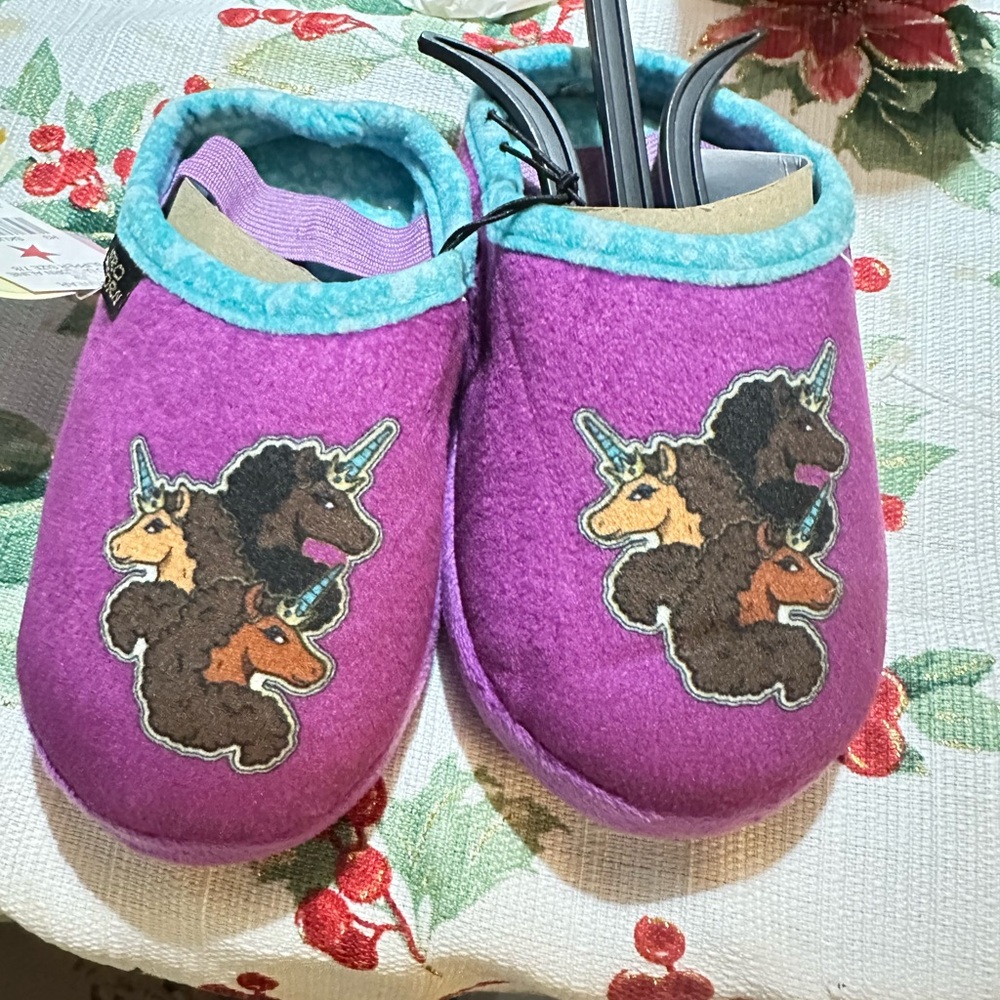 Afro Unicorn Purple Unicorn Slippers